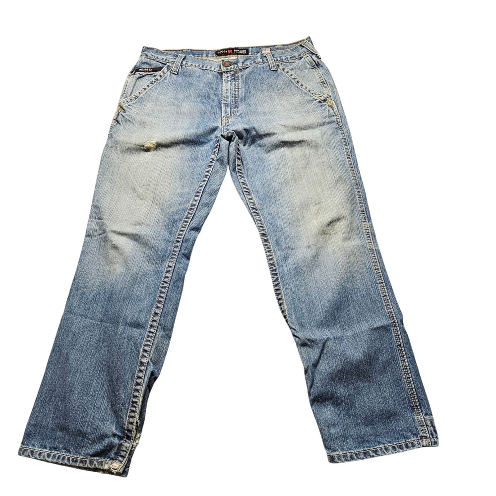 Ariat Rebar Low Rise Work Jeans Mens 37x30 Light Wash Denim Straight Leg Utility
